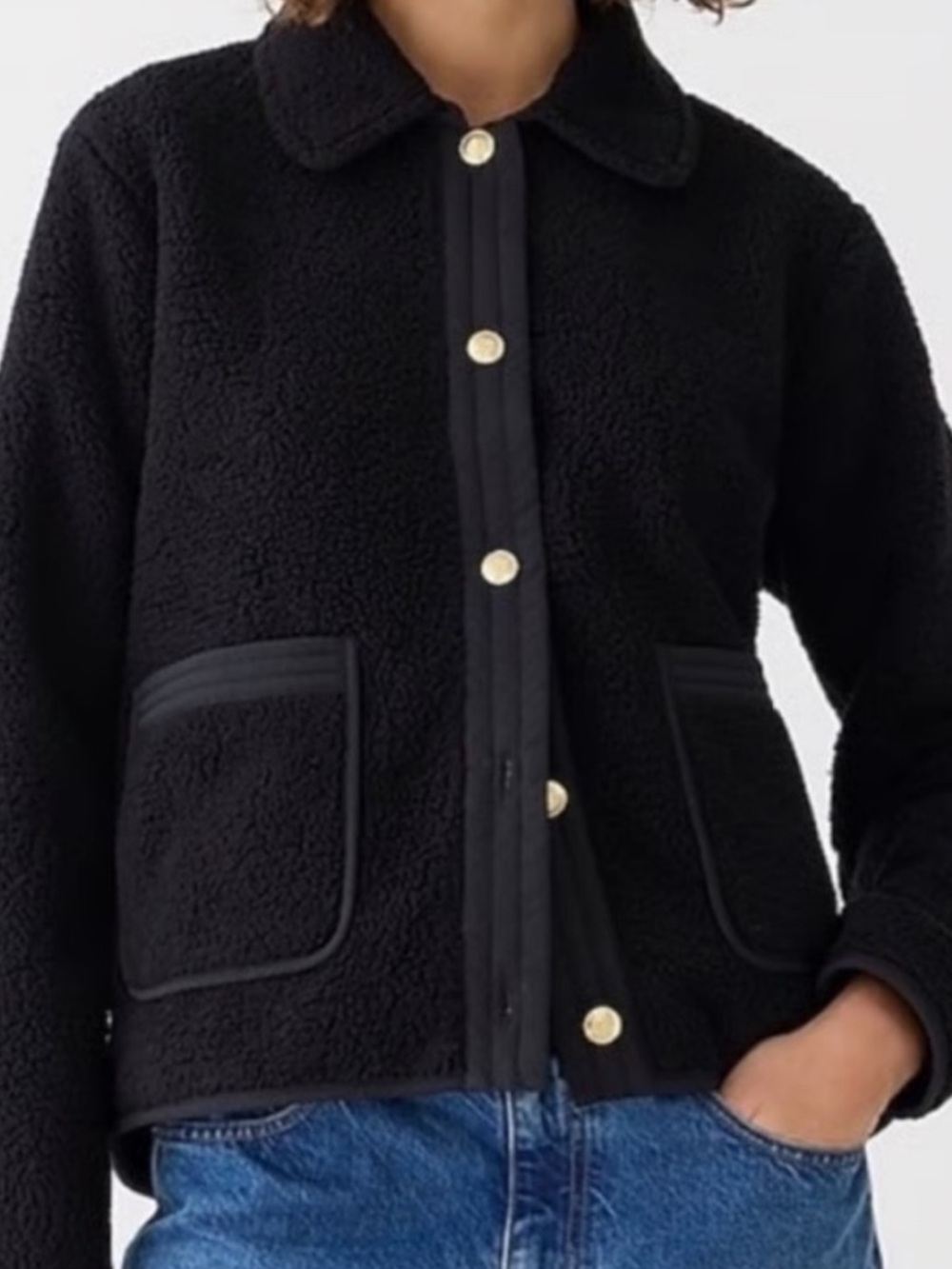 J. Crew Black Sherpa Jacket with Gold Buttons